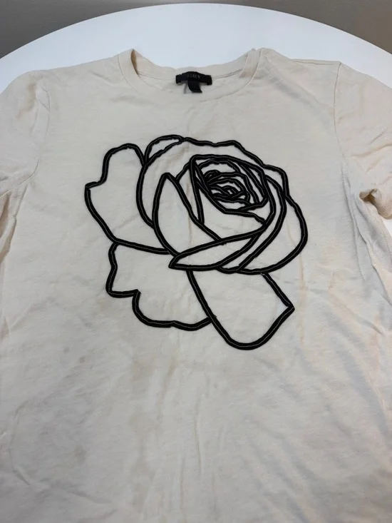 J. Crew Cream Short-Sleeve Tee with Black Rose Outline - Picture 2 of 6